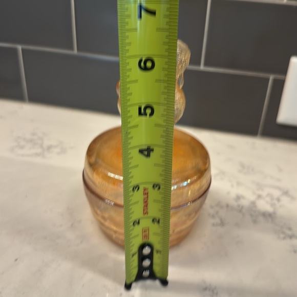 VTG Jeanette Carnival Glass Iridescent Poodle Dog Powder Box / Jar Trinket Dish - Picture 4 of 6